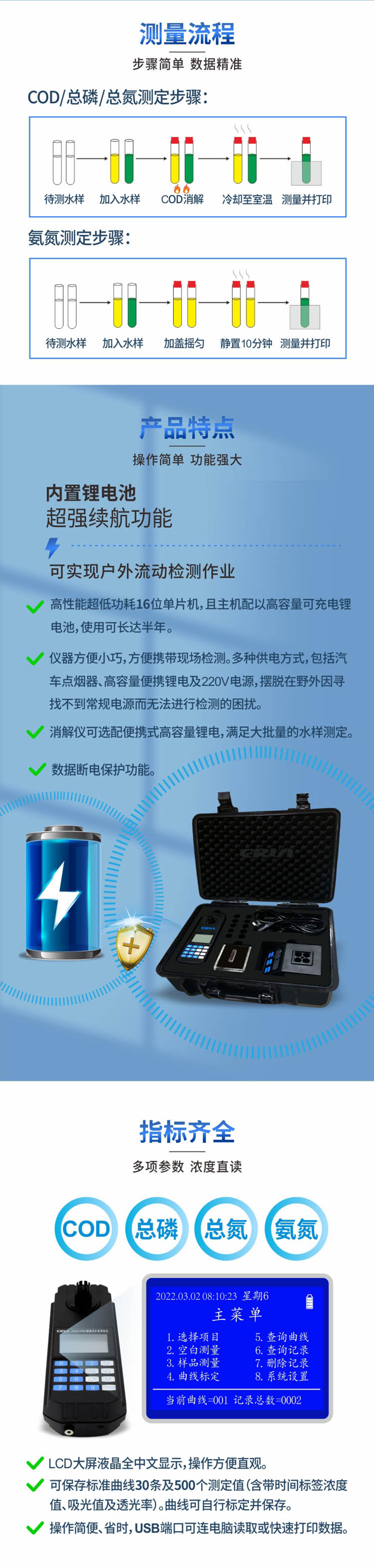 便攜式多參數(shù)COD、氨氮、總磷、總氮水質(zhì)測定儀